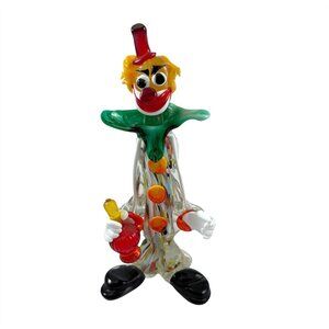 Murano Art Glass Tall Clown with Bottle Figurine Sculpture Made in Italy Vintage
